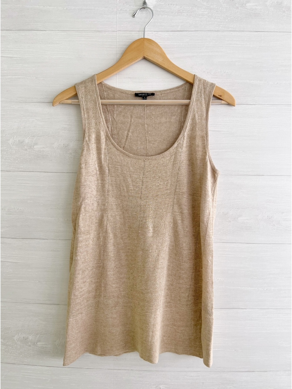 Lafayette 148 New York Linen Sleeveless Tunic Sweater Beige Tan Size P